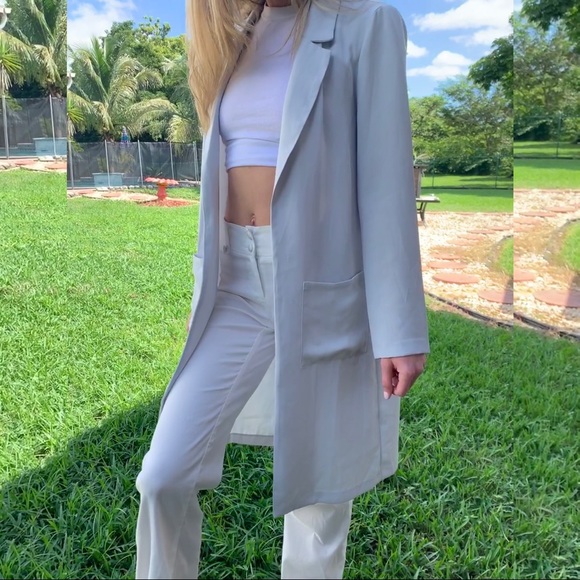 Jackets & Blazers - LIGHT GRAY NEUTRAL MIDI LENGTH BLAZER CARDIGAN S